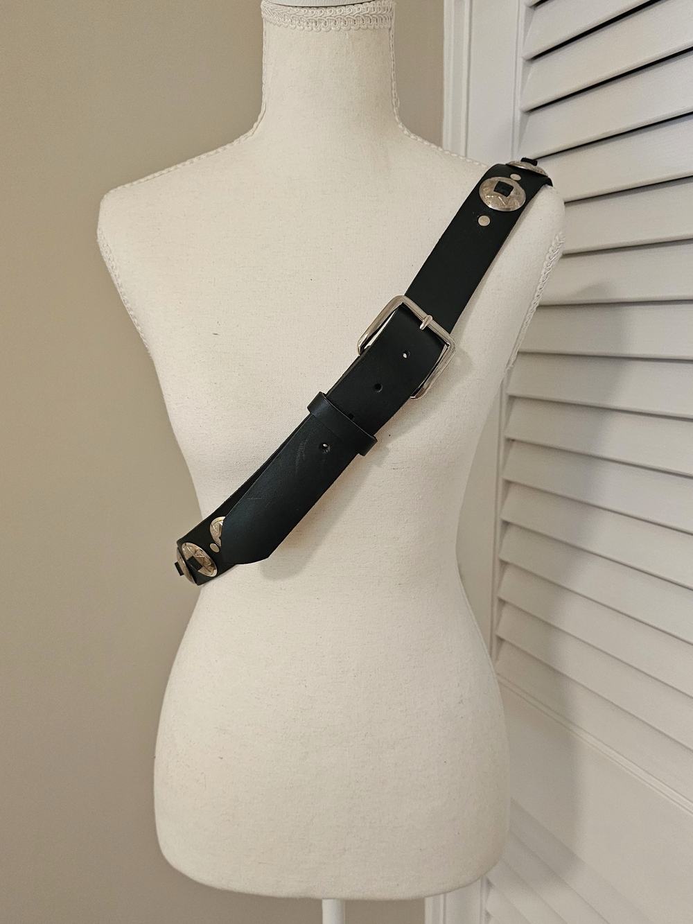 Vintage Handmade Black And Silver Concho Belt Unisex - Picture 3 of 12